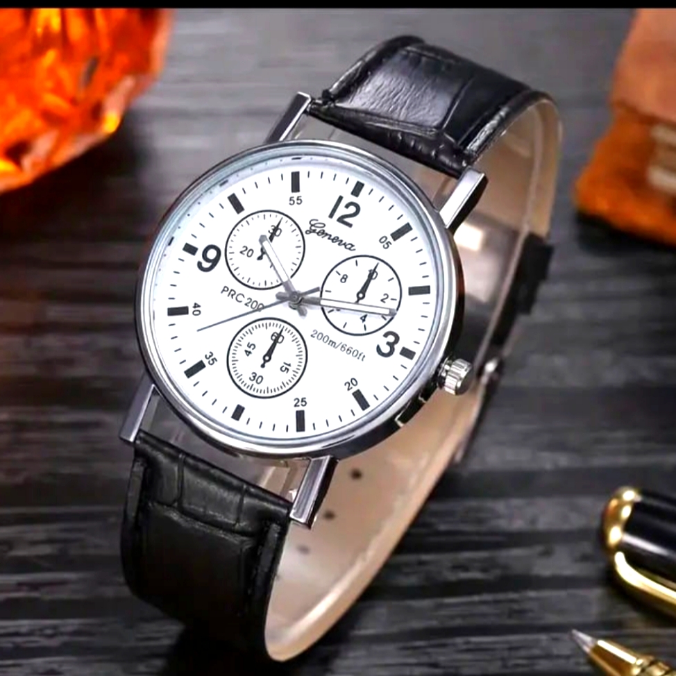 Mens Triple Dial Quartz Black Watch New
